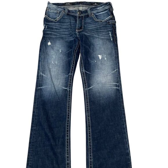 Affliction Premium Blake Jeans Mens 34 Relaxed Straight Distressed Denim Blue - Picture 1 of 8